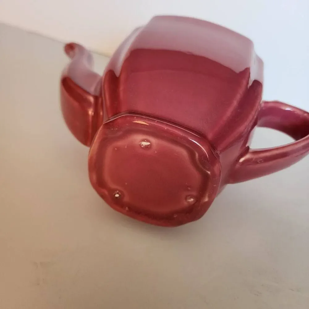 Vintage Hall China Square T-Ball Burgundy Ceramic Art Deco Cubic Design Tea Pot